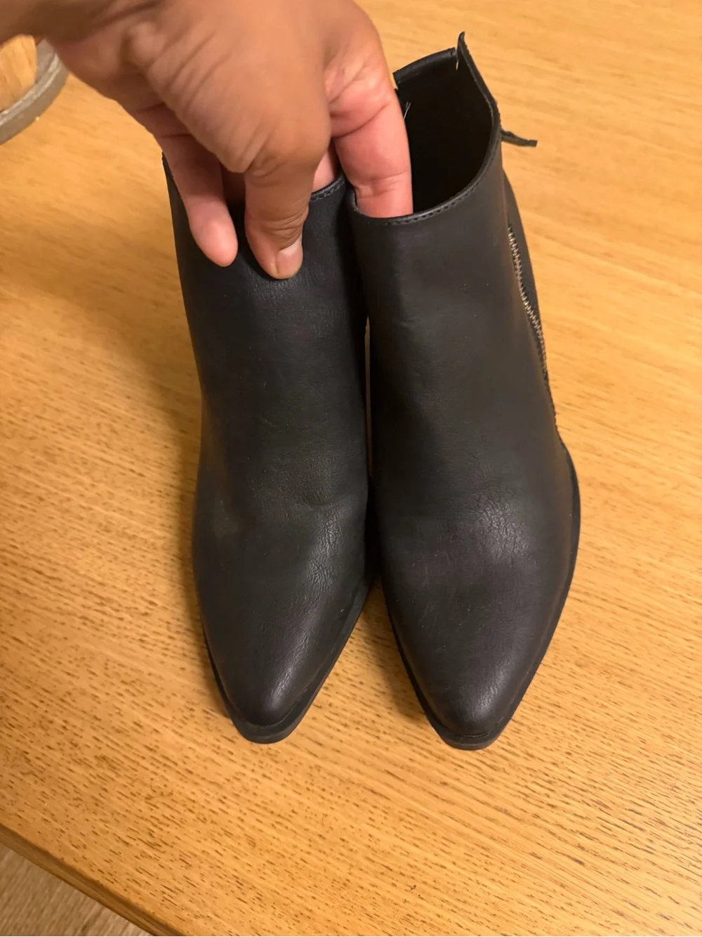 Black Faux Leather Block Heel Ankle Boots